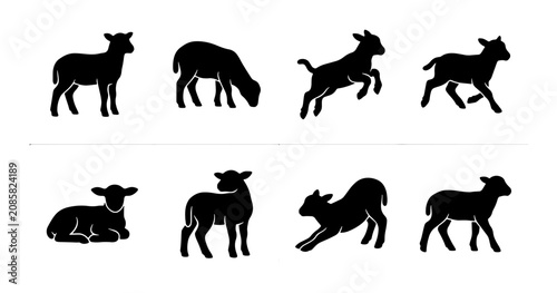 Slika na platnu Sheep Silhouettes Collection, Farm Animal Vector Icons, Cute Lamb Poses, Livesto