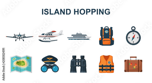 Фотография Island Hopping Travel Adventure with Transport and Gear Flat Design Illustration
