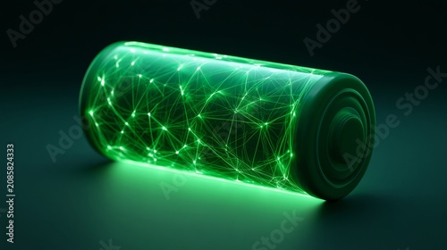 A green glowing bottle with a network of light patterns inside