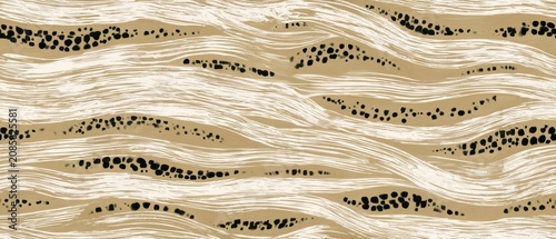 Seamless Abstract Hand-Painted Black and White Brush Pattern on Warm Neutral Paper