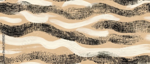 Seamless Abstract Hand-Painted Black and White Brush Pattern on Warm Neutral Paper
