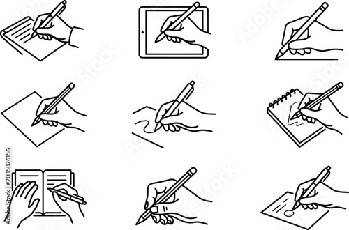 Tableau sur toile Copywriting elements and administrative work vector set, delicate hand drawn sto