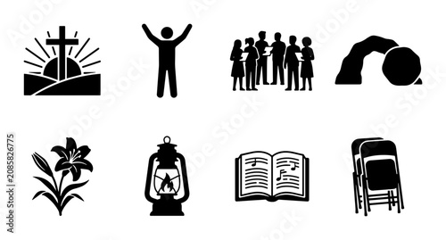 Foto Christianity Icons Set, Religious Symbols Collection, Faith Worship Elements, Wo