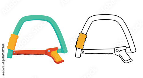 Fotografie Hacksaw with orange handles colored and monochrome vector illustration