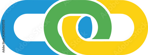 Interlocking Rings Logo in Blue, Green, and Yellow - Abstract Connection Symbol