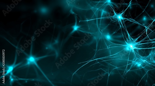 Artificial neural network and glowing synapses background. Deep learning, AI, and futuristic digital brain connectivity concept