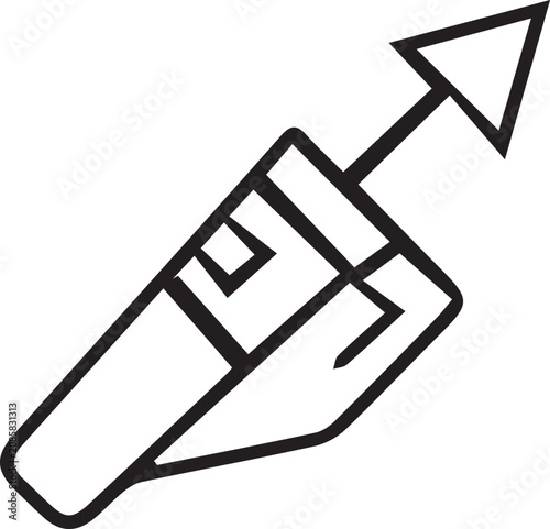 Minimalist harpoon gun icon vector, black line art spear gun for underwater fishing, scuba diving equipment symbol for marine sports