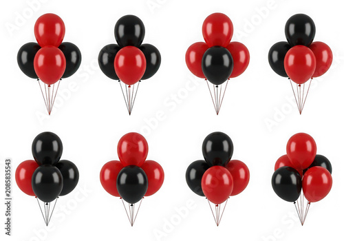 Set of eight red and black balloons isolated on transparent