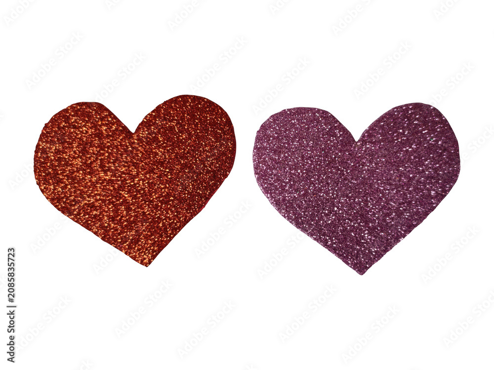 Obraz premium Two glittery red hearts on matching background