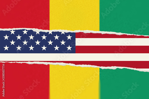 Foto Guinea and Usa Flags Depicted with a Ripped Paper Effect, Symbolizing a Visual R