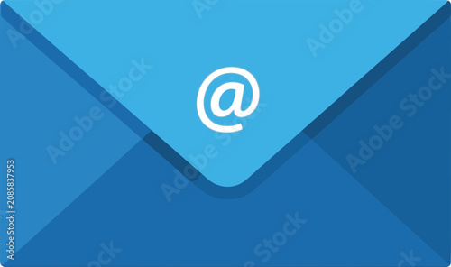 Foto Blue Email Envelope with @ Symbol - Digital Communication Concept