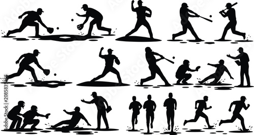 Photos Baseball player actions and plays sequence
