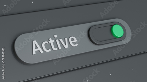Cuadro en lienzo 3D Active Switch Button with Green Indicator on Dark Background.