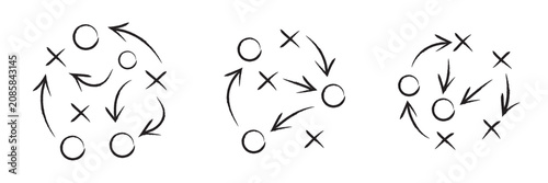 фотографія Hand-drawn strategy game plan diagram with X and O symbols for football, basketball, handball, sketched black marker