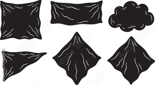Tableau sur toile Vector graphic illustration of six black crumpled paper shapes with white lines