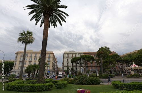 Palermo city urban park with palm trees and carousel