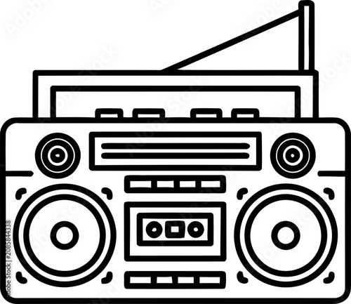 Retro boombox outline illustration, vintage portable cassette player, music icon