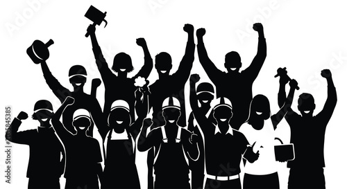 Photos Group of people celebrating with raised fists in solidarity and triumph