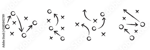 Canvastavla Hand, drawn strategy game plan for football basketball and handball with arrows X and O symbols, black marker sketch style vector