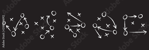 Foto Football tactic board, hand drawn arrows crosses circles ink set