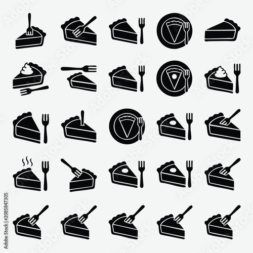 Картината върху платно Delicious pie and dessert slices icons set with silhouette delicious culinary ho