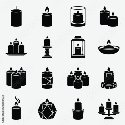 Φωτογραφία Candles and lighting icon set with candelabra atmosphere decoration silhouette i