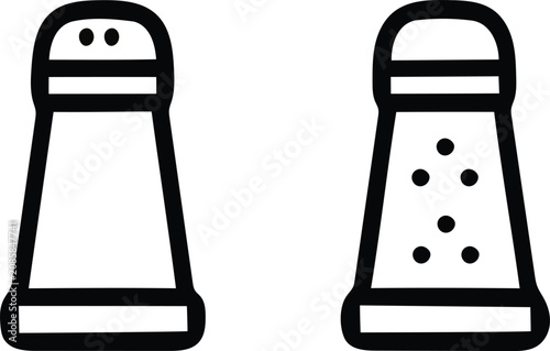 Foto Salt and pepper shaker icons black outline on white background