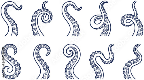 Bild auf Leinwand Octopus tentacles set vector, line art icon, suitable for web, app