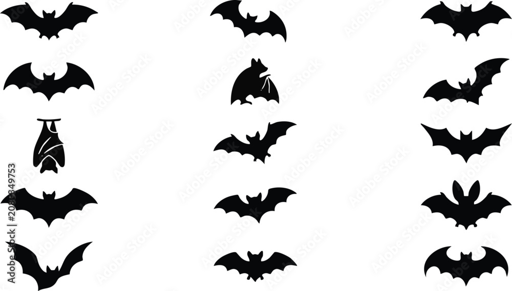 Fototapeta premium Collection of black bat silhouettes for halloween decorations and designs