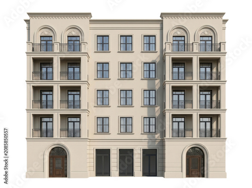 Modern apartment building facade with balconies