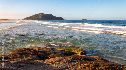 Tableau sur toile Ondas batendo na rocha na praia do Santinho, Ingleses, Florianópolis, Santa Cata