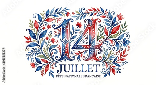 Elegant watercolor floral design for bastille day on july 14