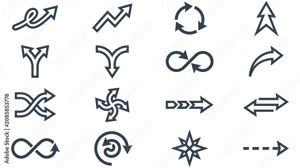 Fototapeta premium Set of black line arrows vector isolated. different styles and shapes collection.