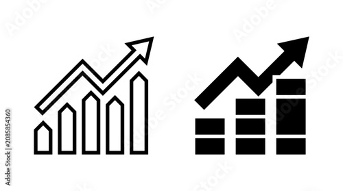 Two icons representing an upward trending graph, one in outline and one in solid black.