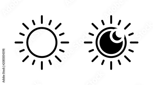 Simple line art icons of the sun and an eye with sun rays, presented side-by-side on a white background.