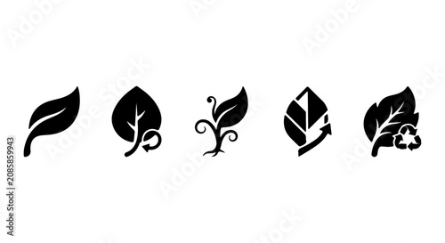 Slika na platnu Eco-Friendly Leaf Icons, Nature Symbols, Organic Growth, Recycling Arrows, Green