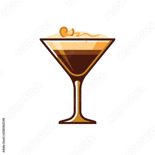 Classic espresso martini drink with coffee bean garnish.