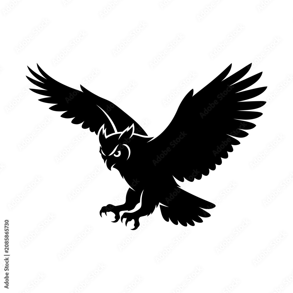 Fototapeta premium Black eagle, flying bird, silhouette icon, vector graphic