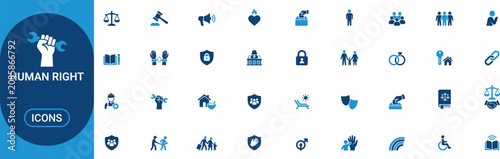 Collection of blue and white human rights on white background with text human rights justice freedom