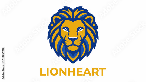 Lionheart logo design, majestic lion head with golden mane for powerful brand identity.
