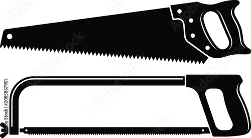 Canvastavla Hand Saw and Hacksaw Silhouette Vector Set with Sharp Blade Teeth and Ergonomic