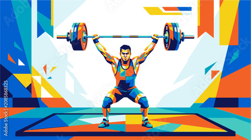 Photos Man Lifting Heavy Barbell Weights Overhead.