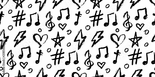 Obraz na płótnie Musical notes and symbols seamless vector pattern on white background