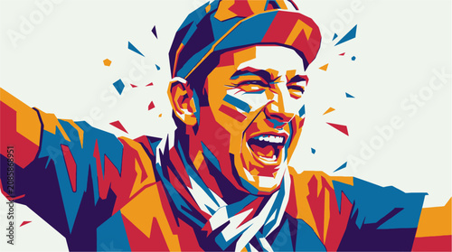 Tableau sur toile Man Wearing Colorful Sports Jersey Cheering.