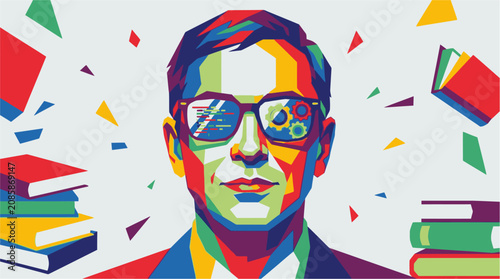 Quadro em tela Man Wearing Glasses and Suit Closeup.