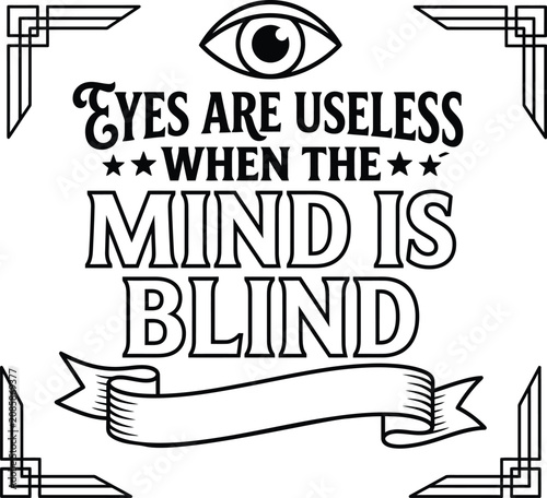 Fotografie A monochromatic illustrative illustration featuring a stylized eye icon with a profound philosophical quote inside a frame