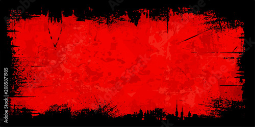Foto Grunge Red Paint Texture Background with Ink Splashes, Splatter and Dirty Brush