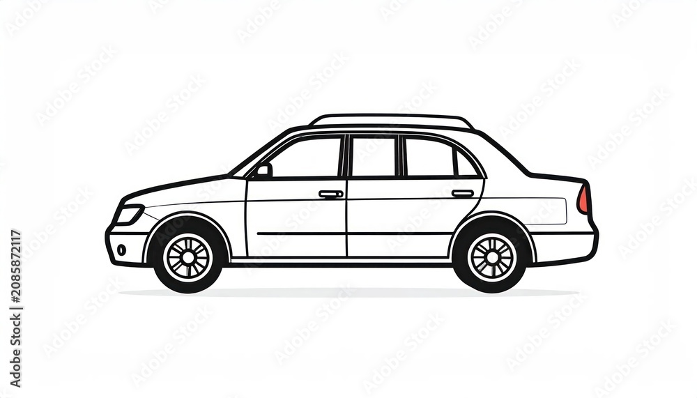 Fototapeta premium Line art illustration of a compact passenger car.
