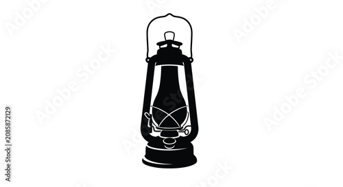 Quadro su tela Vintage oil lantern black silhouette against a white background