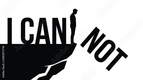 Tableau sur toile Minimalist black vector illustration showing a person standing on a cliff edge w